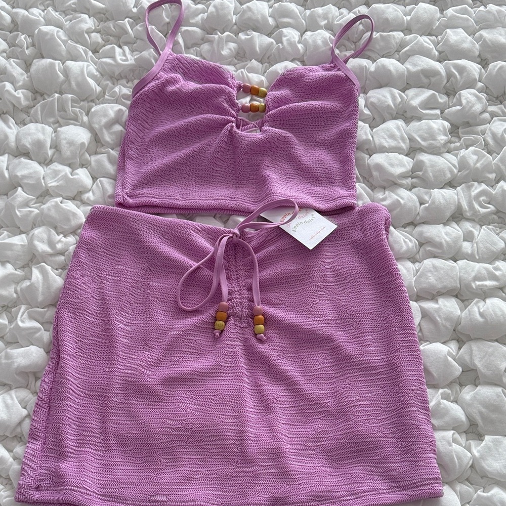 Dippin Daisys Lilac Knit Two-Piece Crop Top + Skirt Set